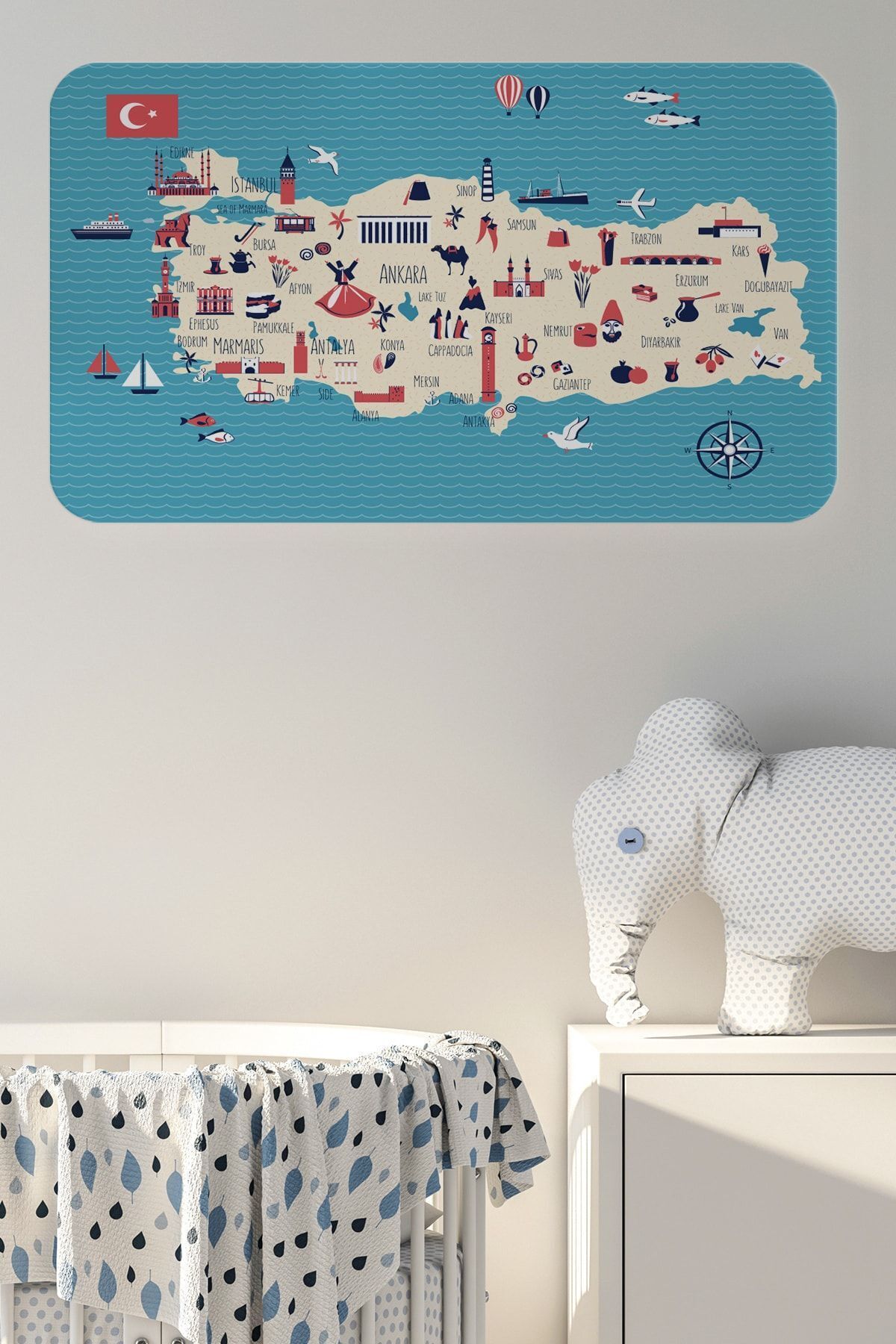 Eğitici Ve Öğretici Dekoratif Cocuk Odası Türkiye Haritası Duvar Sticker Karışık