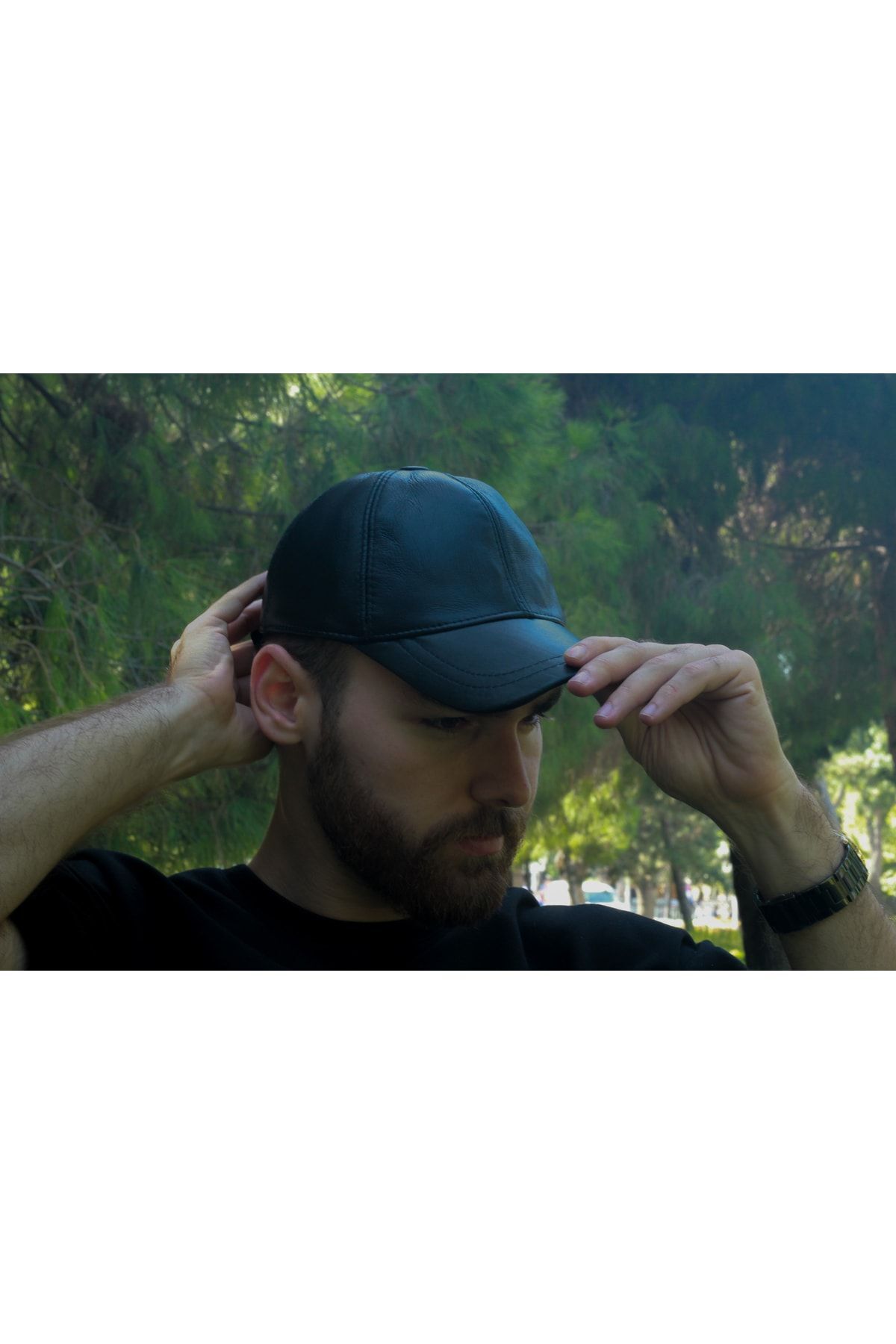 Unisex Siyah Hakiki Deri Şapka Kışlık Şapka SİYAH