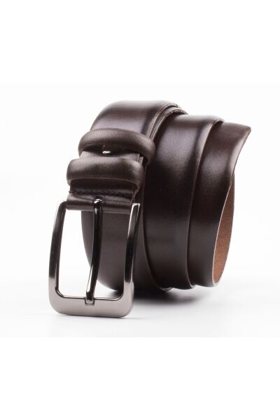 3.5 CM %100 HAKİKİ DERİ ÇİFT KAT KUMAŞ KEMERİ-KAHVERENGİ-TAKIM ELBİSELER İÇİN İDEAL KAHVERENGİ