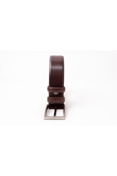 3.5 CM %100 HAKİKİ DERİ ÇİFT KAT KUMAŞ KEMERİ-KAHVERENGİ-TAKIM ELBİSELER İÇİN İDEAL KAHVERENGİ