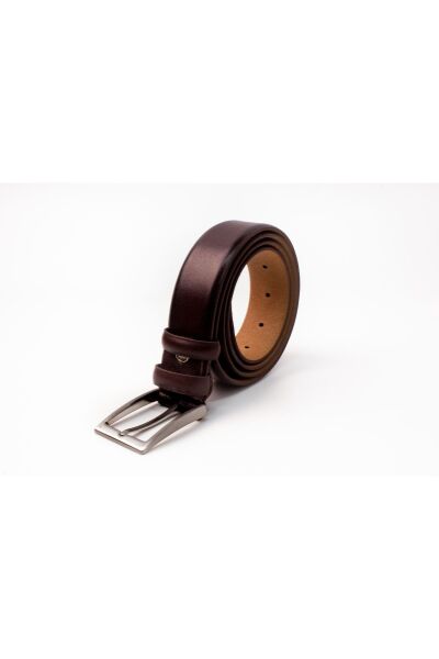 3.5 CM %100 HAKİKİ DERİ ÇİFT KAT KUMAŞ KEMERİ-KAHVERENGİ-TAKIM ELBİSELER İÇİN İDEAL KAHVERENGİ