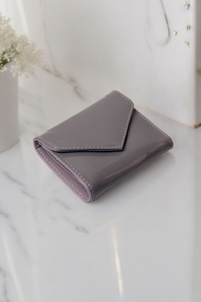 Kadın Mini Rugan Çıtçıtlı Ufak Çantalar Uyumlu Gri Cüzdan Aksesuar Gri