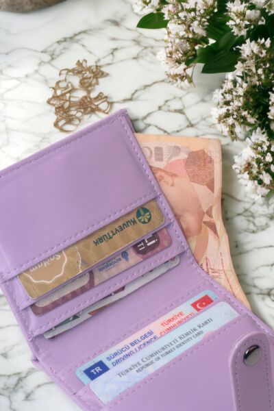 Kadın Şık ve Fonksiyonel Minimal Bol Kartlıklı Dayanıklı Lila Kadın Cüzdan Kartlık Aksesuar Lila
