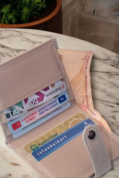 Kadın Şık ve Fonksiyonel Minimal Bol Kartlıklı Dayanıklı Krem Kadın Cüzdan Kartlık Aksesuar Krem