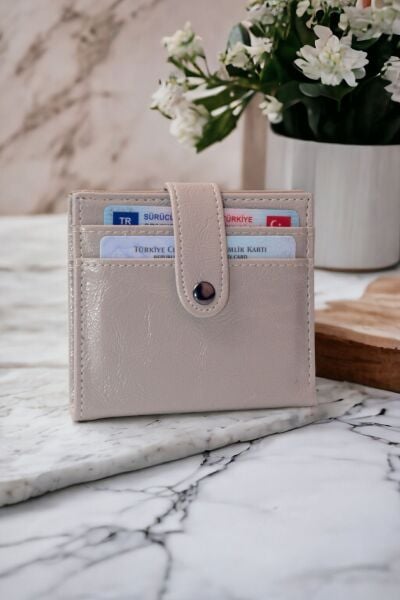 Kadın Şık ve Fonksiyonel Minimal Bol Kartlıklı Dayanıklı Krem Kadın Cüzdan Kartlık Aksesuar Krem