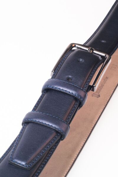 3.5 Cm Hakiki Deri Çift Kat Deri Kumaş Pantolon Için Ideal Dikişli Klasik Lacivert Deri Kemer Lacivert