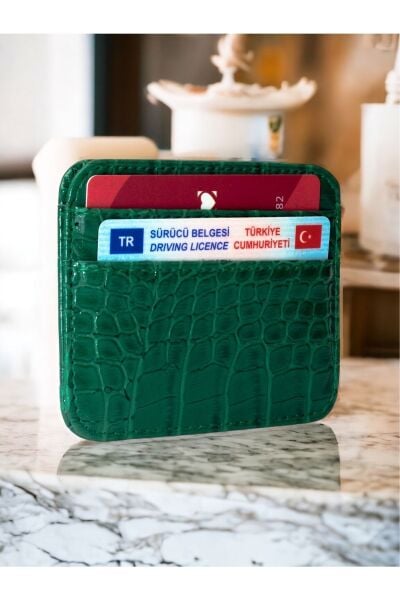 Orjinal Kadın Timsah Derisi Desenli Croco Yeşil Kartlık Cüzdan Yeşil
