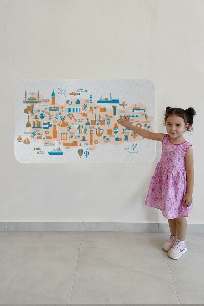 Eğitici Ve Öğretici Dekoratif Cocuk Odası Türkiye Haritası Duvar Sticker Karışık