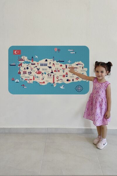 Eğitici Ve Öğretici Dekoratif Cocuk Odası Türkiye Haritası Duvar Sticker Karışık