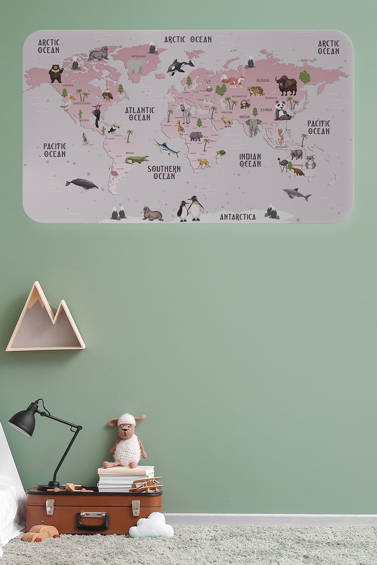 Eğitici Dünya Haritası Dünya Atlası Çocuk Ve Bebek Odası Duvar Sticker Karışık