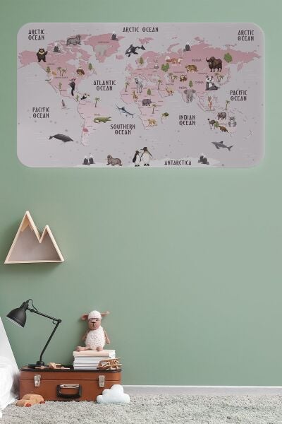 Eğitici Dünya Haritası Dünya Atlası Çocuk Ve Bebek Odası Duvar Sticker Karışık