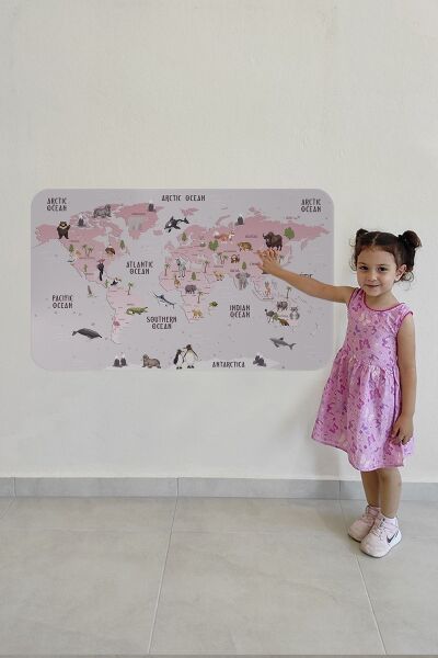Eğitici Dünya Haritası Dünya Atlası Çocuk Ve Bebek Odası Duvar Sticker Karışık