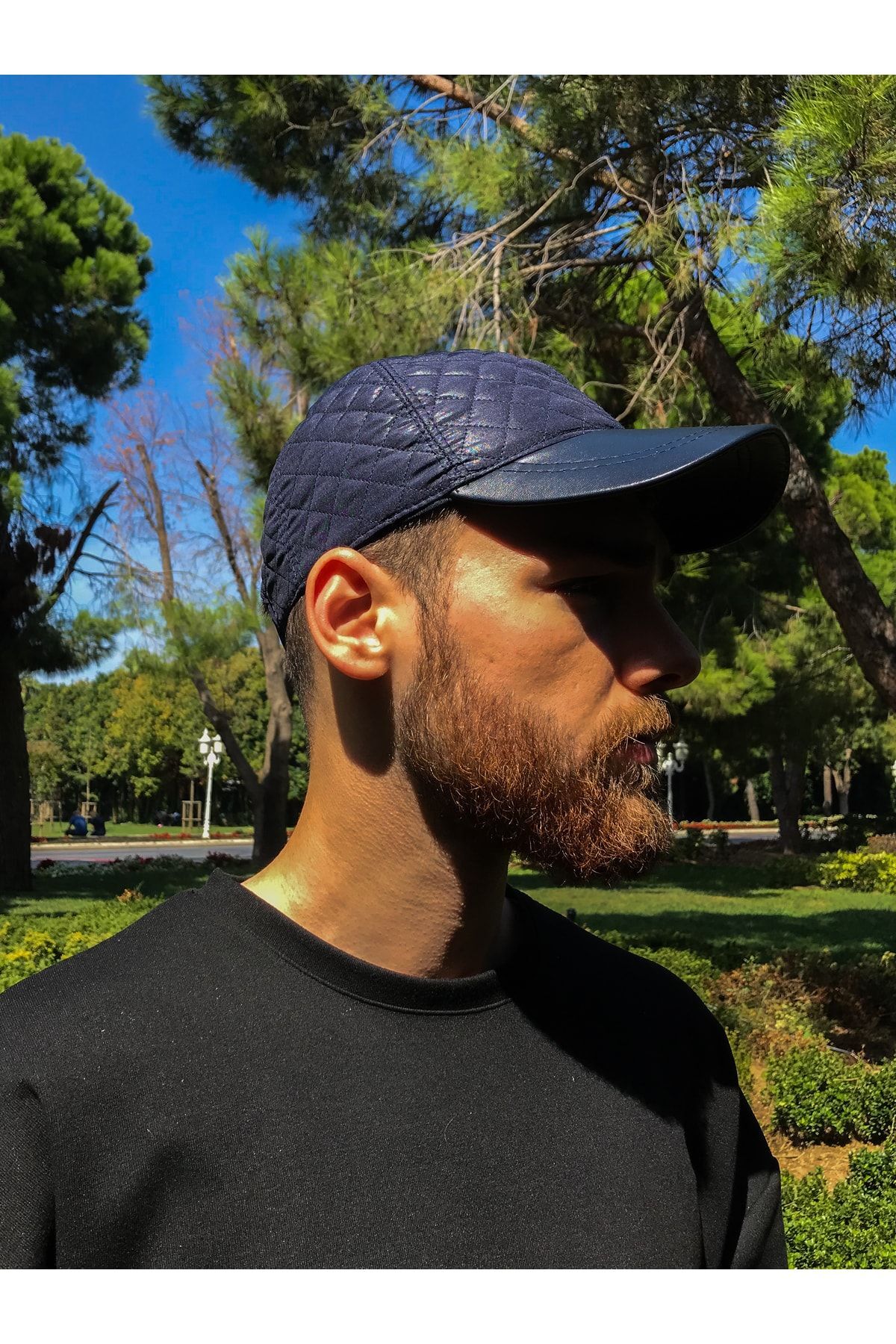 Unisex Lacivert Hakiki Deri Şapka Kışlık Şapka LACİVERT