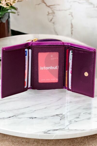 Kadın Fermuarlı Ve Çıtçıtlı Bozuk Para Bölmeli Şık Mor Cüzdan Kartlık Aksesuar MOR