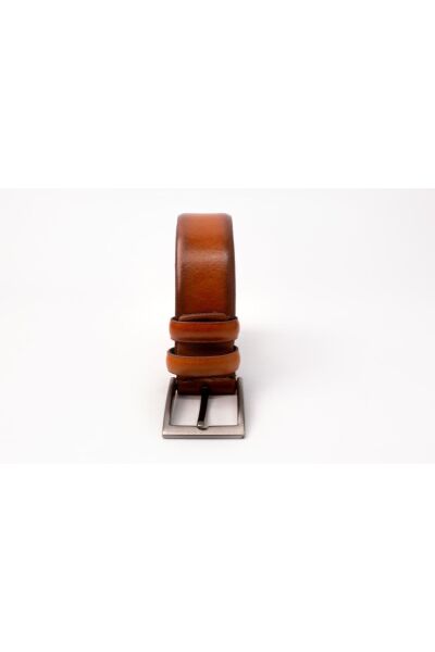 3.5 Cm   Hakiki Deri Çift Kat Kumaş Kemeri-taba-takım Elbiseler Için Ideal TABA