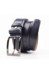 3.5 Cm   Hakiki Deri Çift Kat Kumaş Kemeri-lacivert-takım Elbiseler Için Ideal LACİVERT