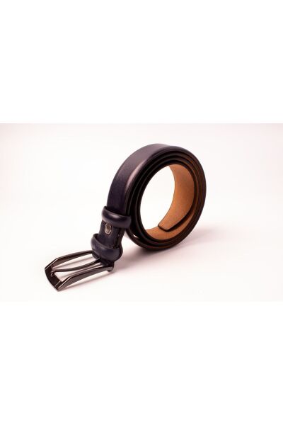 3.5 Cm   Hakiki Deri Çift Kat Kumaş Kemeri-lacivert-takım Elbiseler Için Ideal LACİVERT